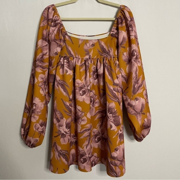 ASOS Design Watercolor Floral Print Square Neck Smock Mini Dress - Picture 9 of 14